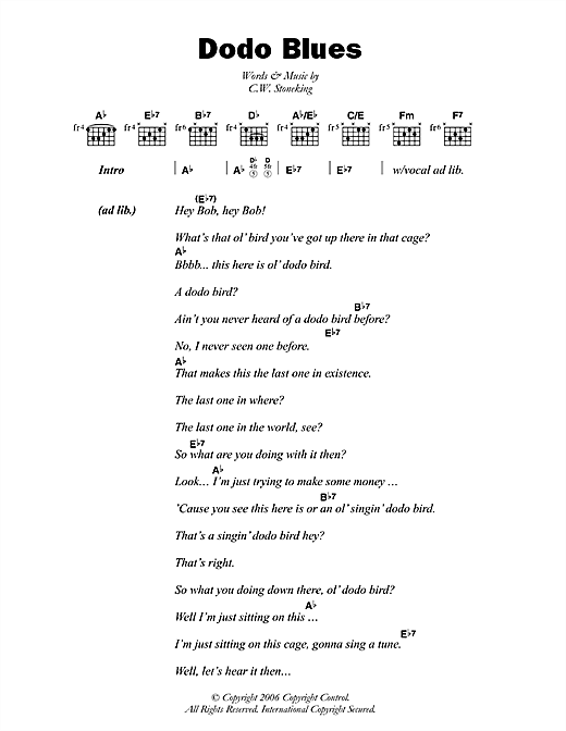 C.W. Stoneking Dodo Blues Sheet Music Notes & Chords for Lyrics & Chords - Download or Print PDF