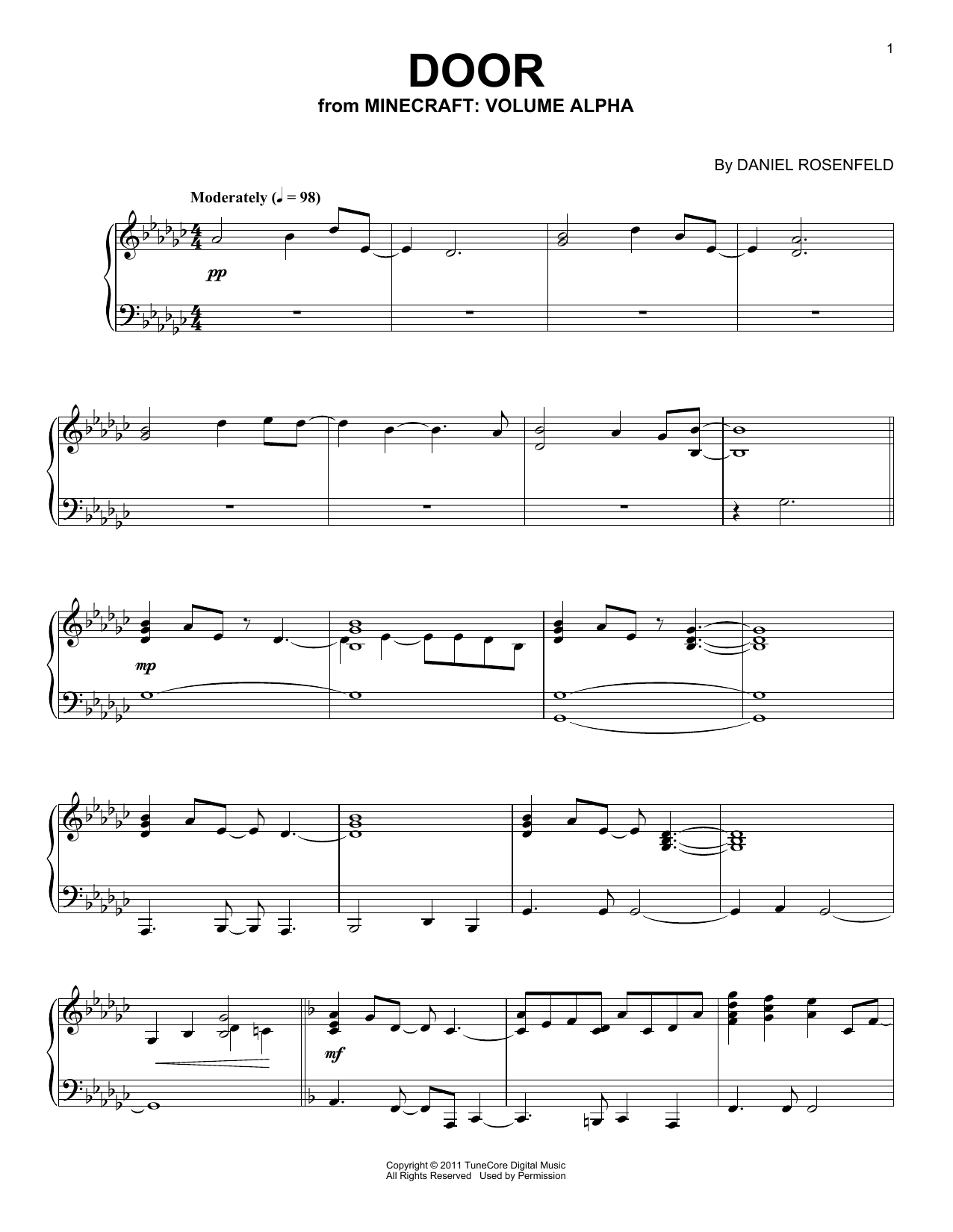 C418 Door (from Minecraft) Sheet Music Notes & Chords for Easy Piano - Download or Print PDF