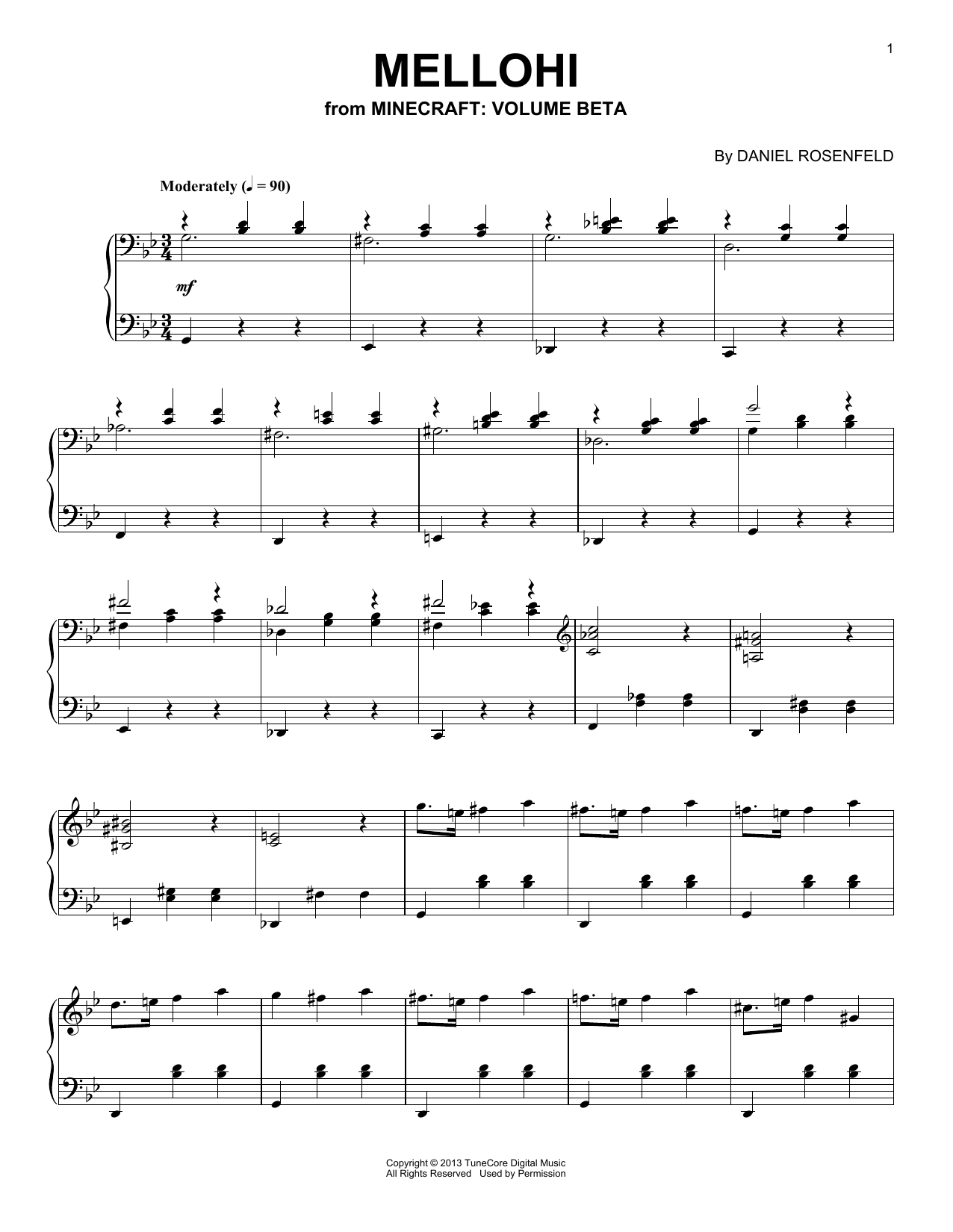 C418 Mellohi (from Minecraft) Sheet Music Notes & Chords for Easy Piano - Download or Print PDF