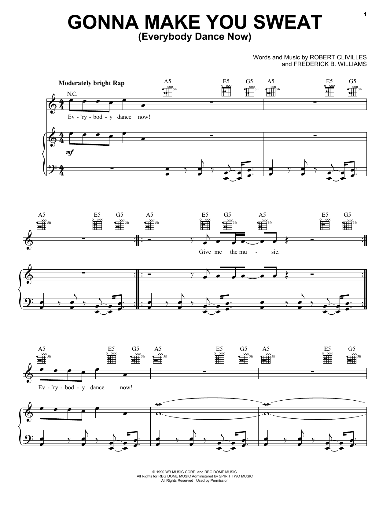 C+C Music Factory Gonna Make You Sweat (Everybody Dance Now) Sheet Music Notes & Chords for Piano, Vocal & Guitar (Right-Hand Melody) - Download or Print PDF