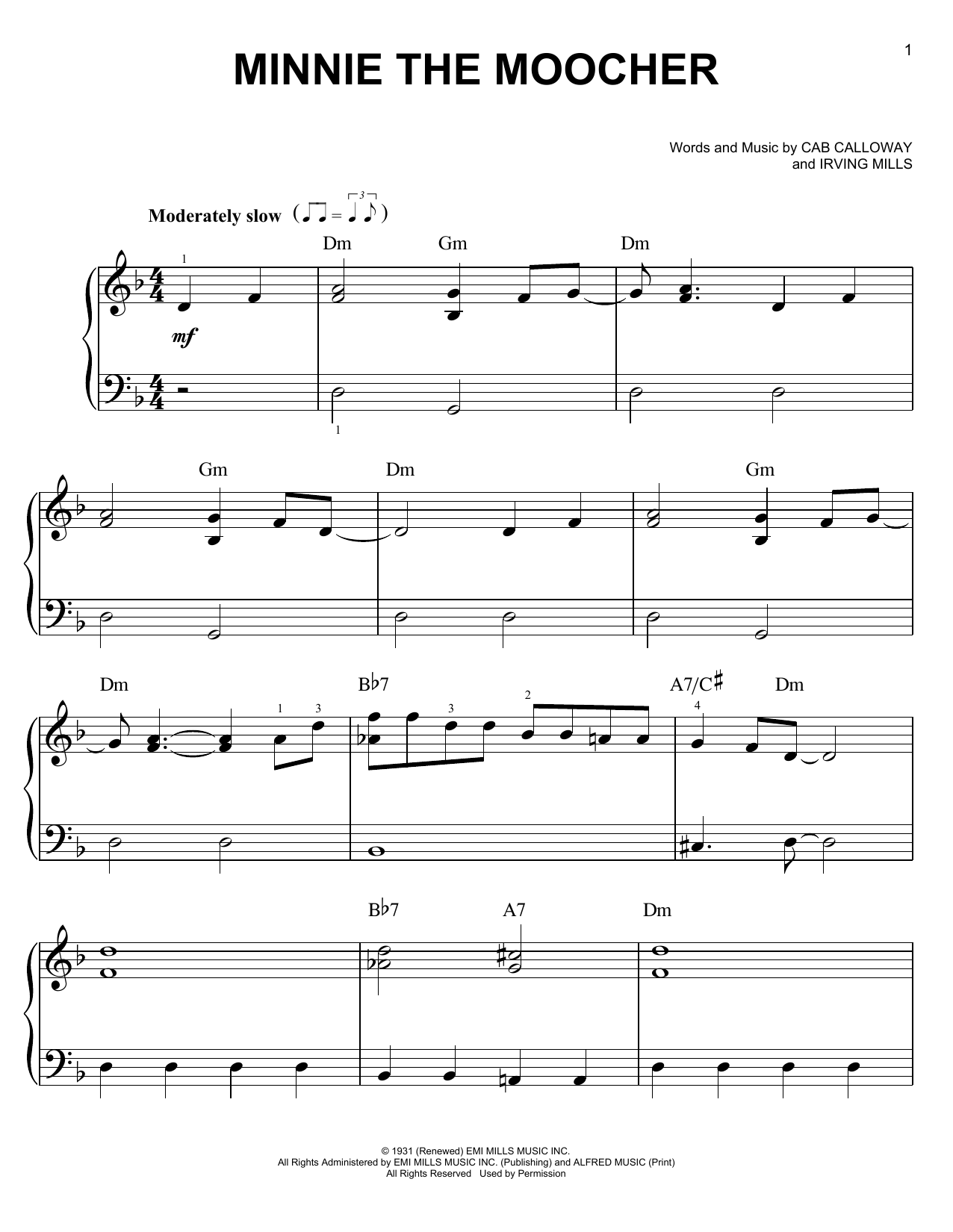 Preview Cab Calloway Minnie The Moocher Pop sheet music, notes and chords for Piano, Vocal & Guitar (Right-Hand Melody), SKU: 36495 Minnie The Moocher sheet music
