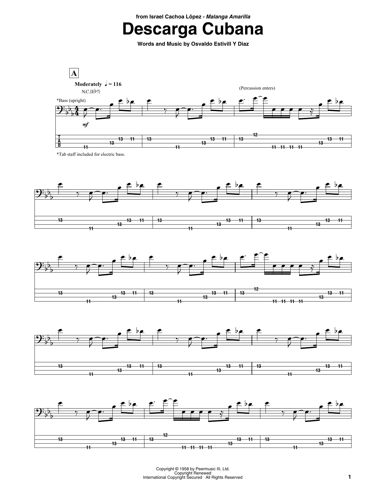 Cachao Descarga Cubana Sheet Music Notes & Chords for Bass Guitar Tab - Download or Print PDF