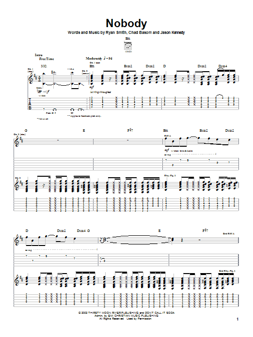 Cadet Nobody Sheet Music Notes & Chords for Guitar Tab - Download or Print PDF