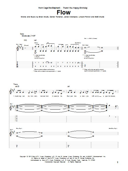 Cage The Elephant Flow Sheet Music Notes & Chords for Guitar Tab - Download or Print PDF