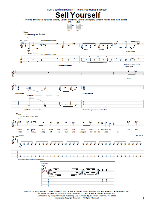 Cage The Elephant Sell Yourself Sheet Music Notes & Chords for Guitar Tab - Download or Print PDF