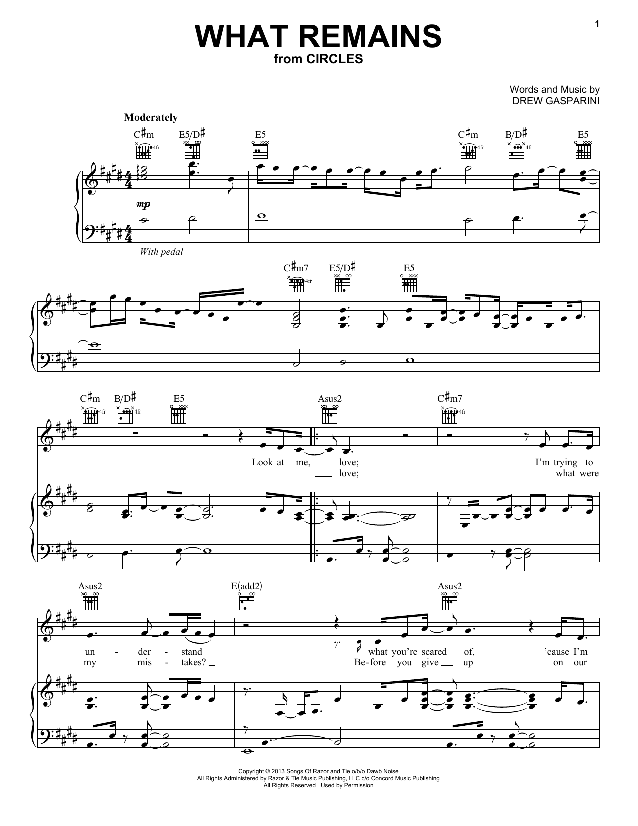 Caissie Levy What Remains (from Circles) Sheet Music Notes & Chords for Piano, Vocal & Guitar (Right-Hand Melody) - Download or Print PDF