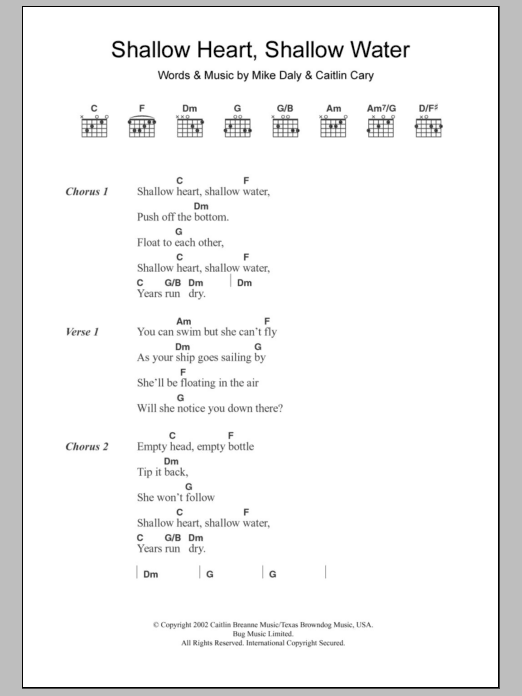 Caitlin Cary Shallow Heart, Shallow Water Sheet Music Notes & Chords for Lyrics & Chords - Download or Print PDF