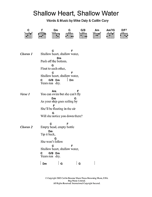 Caitlin Cary Shallow Heart, Shallow Water Sheet Music Notes & Chords for Lyrics & Chords - Download or Print PDF
