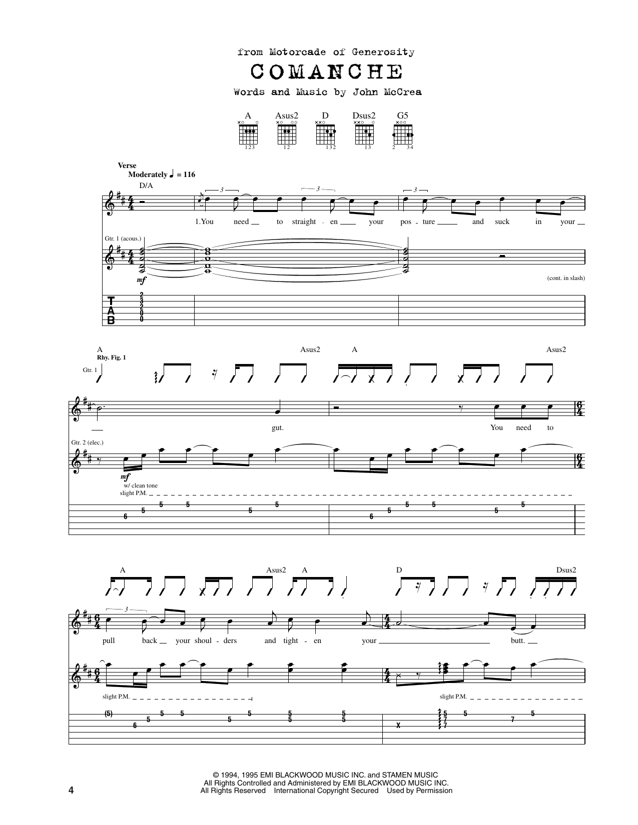 Cake Comanche Sheet Music Notes & Chords for Guitar Tab - Download or Print PDF