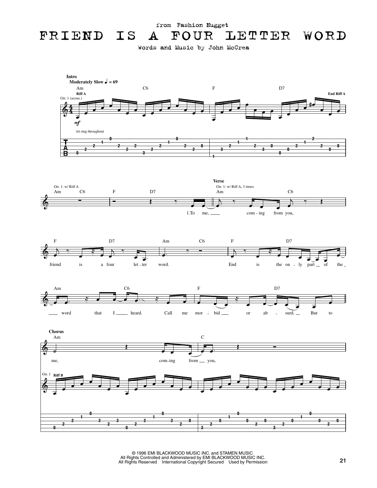 Cake Friend Is A Four Letter Word Sheet Music Notes & Chords for Guitar Tab - Download or Print PDF