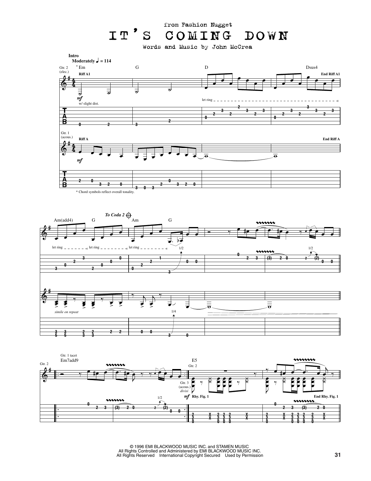 Cake It's Coming Down Sheet Music Notes & Chords for Guitar Tab - Download or Print PDF