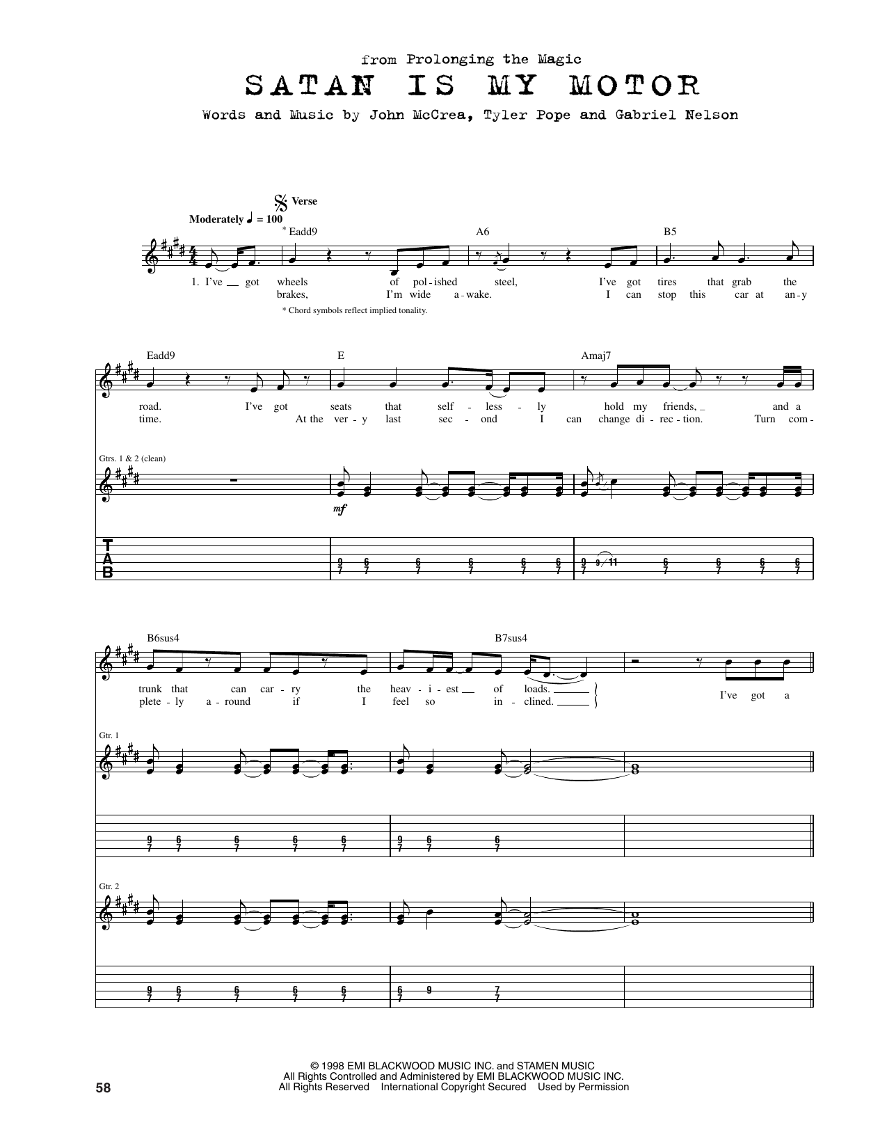 Cake Satan Is My Motor Sheet Music Notes & Chords for Guitar Tab - Download or Print PDF