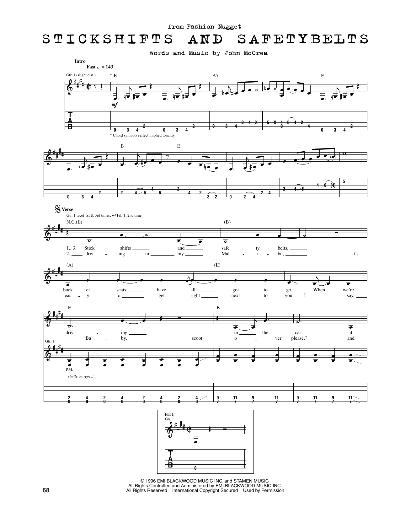 Cake Stickshifts and Safetybelts Sheet Music Notes & Chords for Guitar Tab - Download or Print PDF