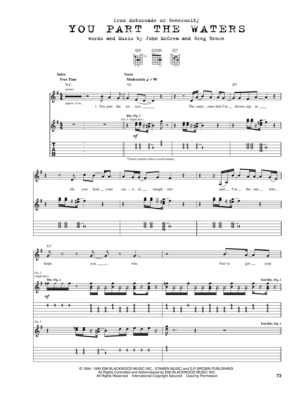 Cake You Part The Waters Sheet Music Notes & Chords for Guitar Tab - Download or Print PDF