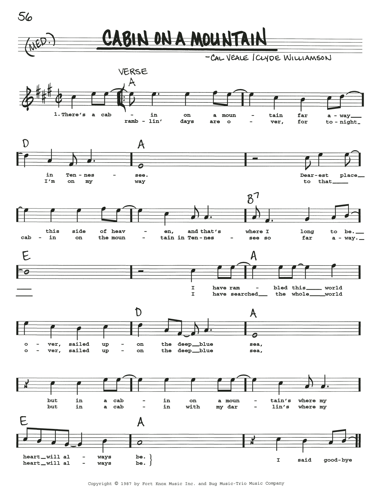 Cal Veale Cabin On A Mountain Sheet Music Notes & Chords for Real Book – Melody, Lyrics & Chords - Download or Print PDF
