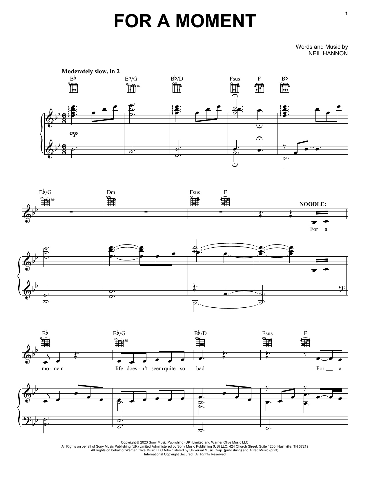 Calah Lane & Timothée Chalamet For A Moment (from Wonka) Sheet Music Notes & Chords for Piano, Vocal & Guitar Chords (Right-Hand Melody) - Download or Print PDF