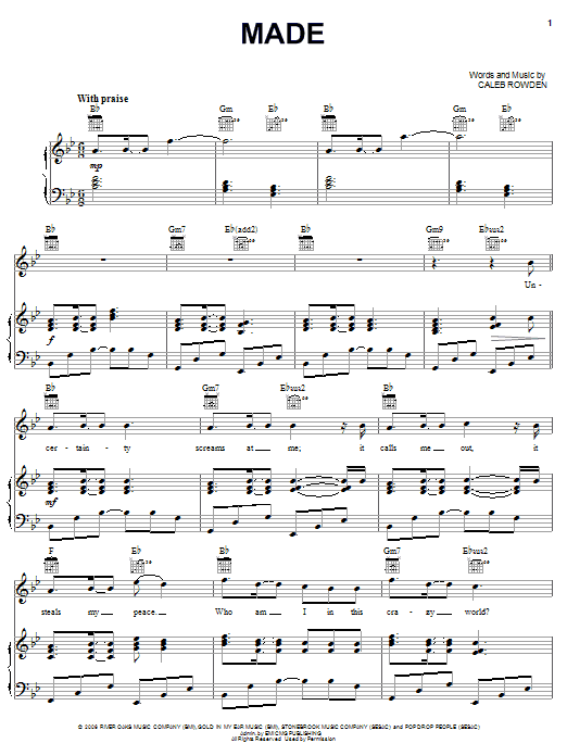 Caleb Rowden Made Sheet Music Notes & Chords for Piano, Vocal & Guitar (Right-Hand Melody) - Download or Print PDF