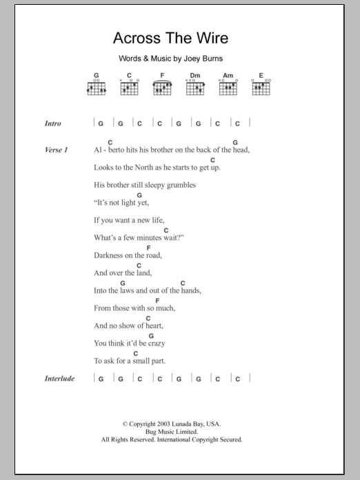 Calexico Across The Wire Sheet Music Notes & Chords for Lyrics & Chords - Download or Print PDF