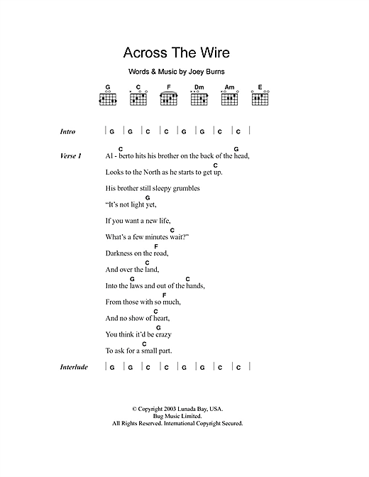 Calexico Across The Wire Sheet Music Notes & Chords for Lyrics & Chords - Download or Print PDF