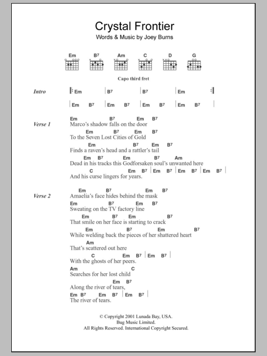 Calexico Crystal Frontier Sheet Music Notes & Chords for Lyrics & Chords - Download or Print PDF