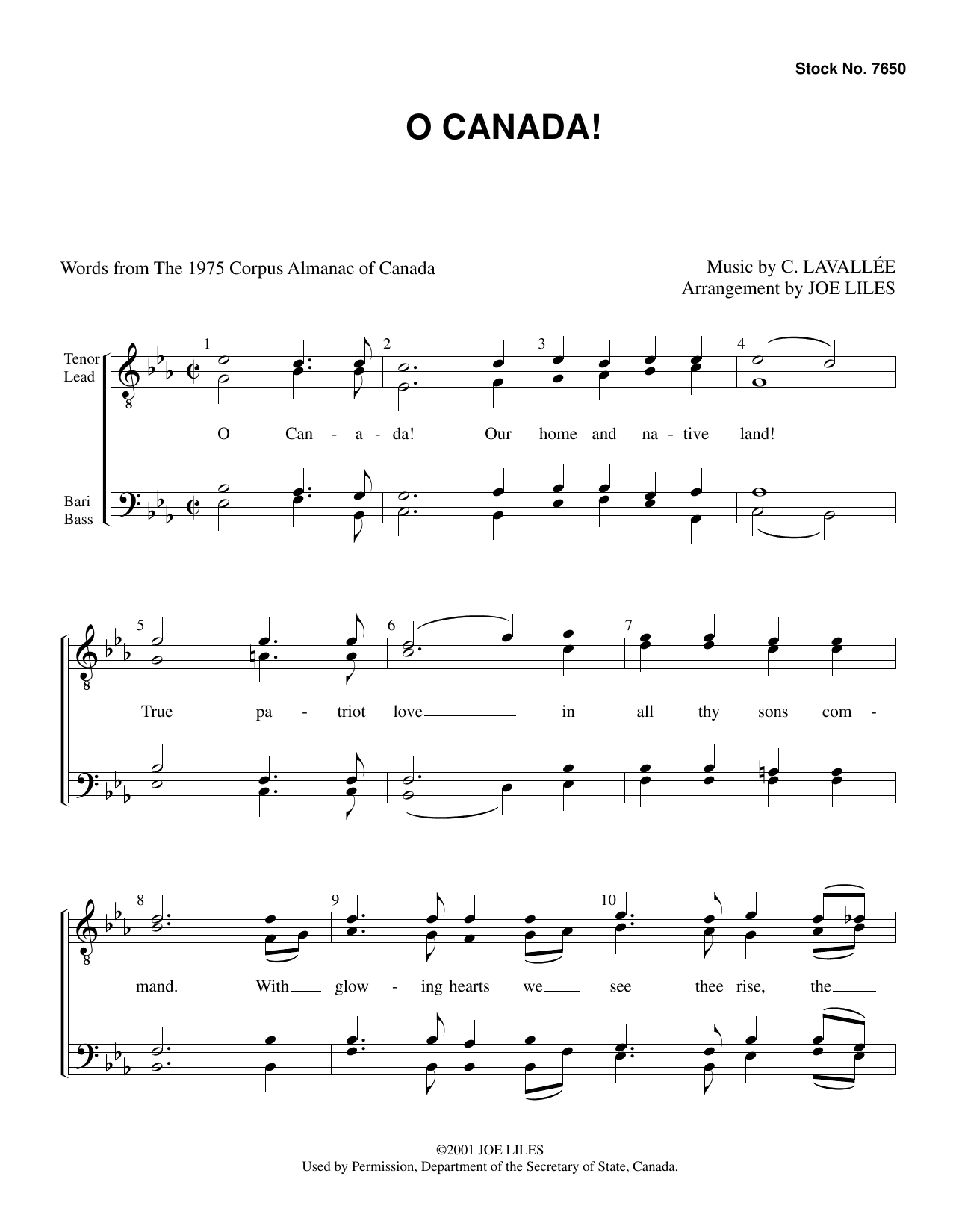 Calixa Lavallee O Canada! (arr. Joe Liles) Sheet Music Notes & Chords for TTBB Choir - Download or Print PDF