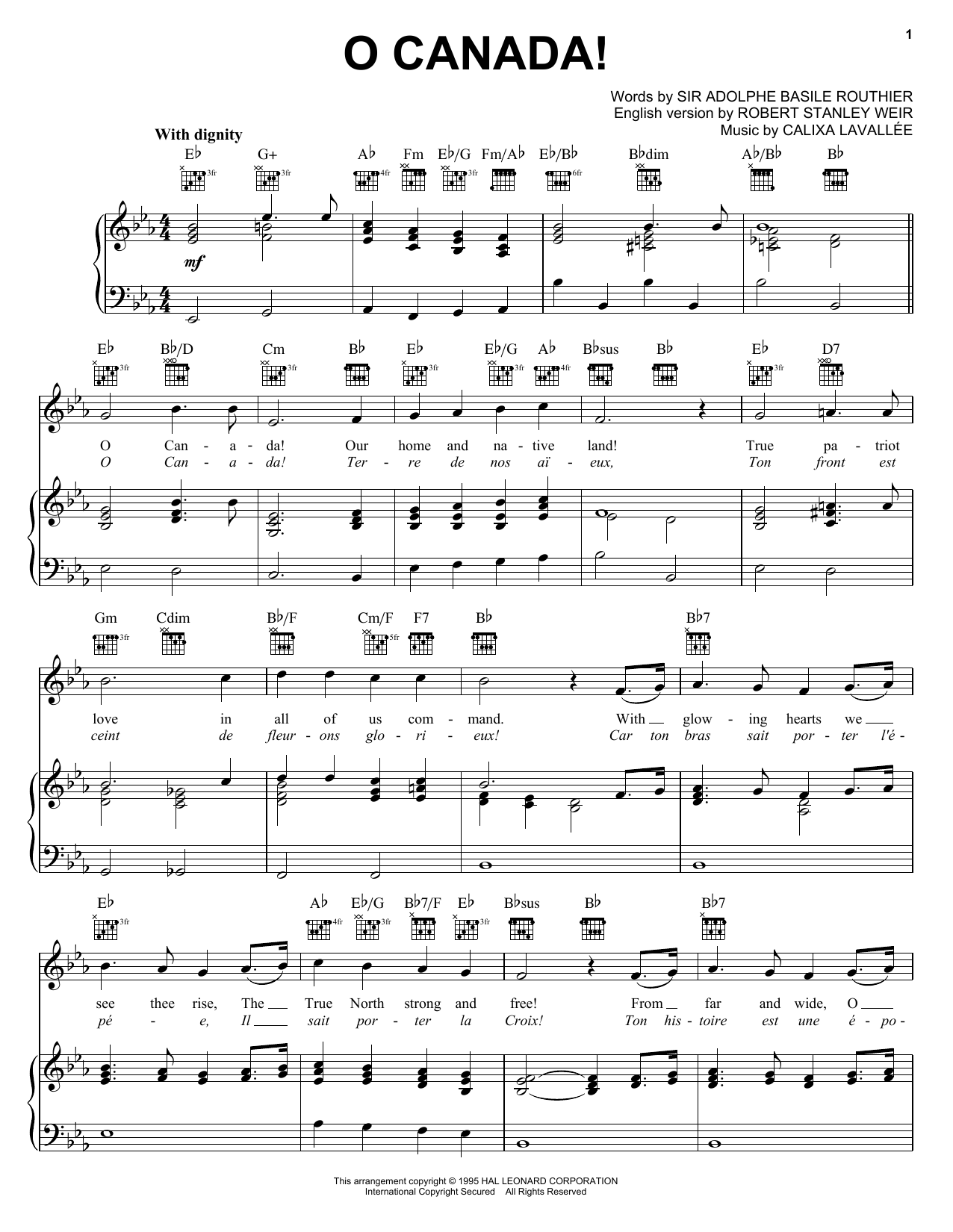 Calixa Lavallee O Canada! Sheet Music Notes & Chords for Easy Piano - Download or Print PDF