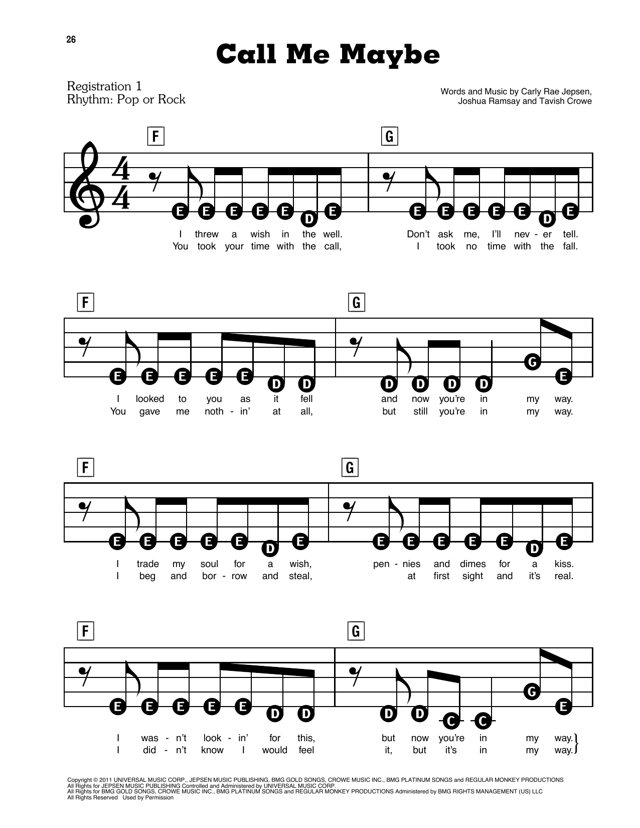 Carly Rae Jepsen Call Me Maybe Sheet Music Download Pdf Score