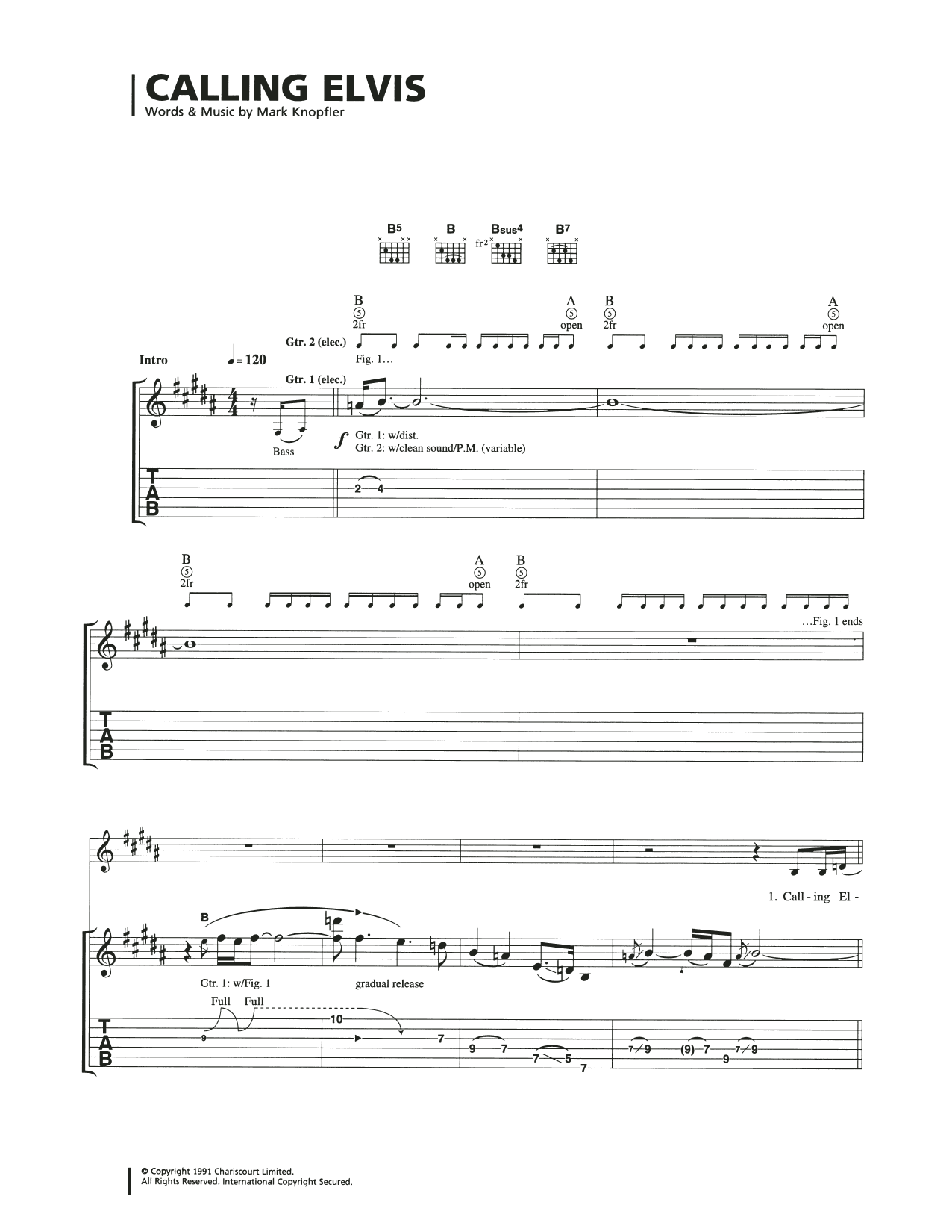 Preview Dire Straits Calling Elvis Rock sheet music, notes and chords for Guitar Tab, SKU: 449605 sheet music, piano notes, chords, guitar tabs, score, transpose, transcribe, how to play, guide, download, learn, tutorial, progression, song, artist, awards, billboard, mtv, vh1, tour, single, album, release