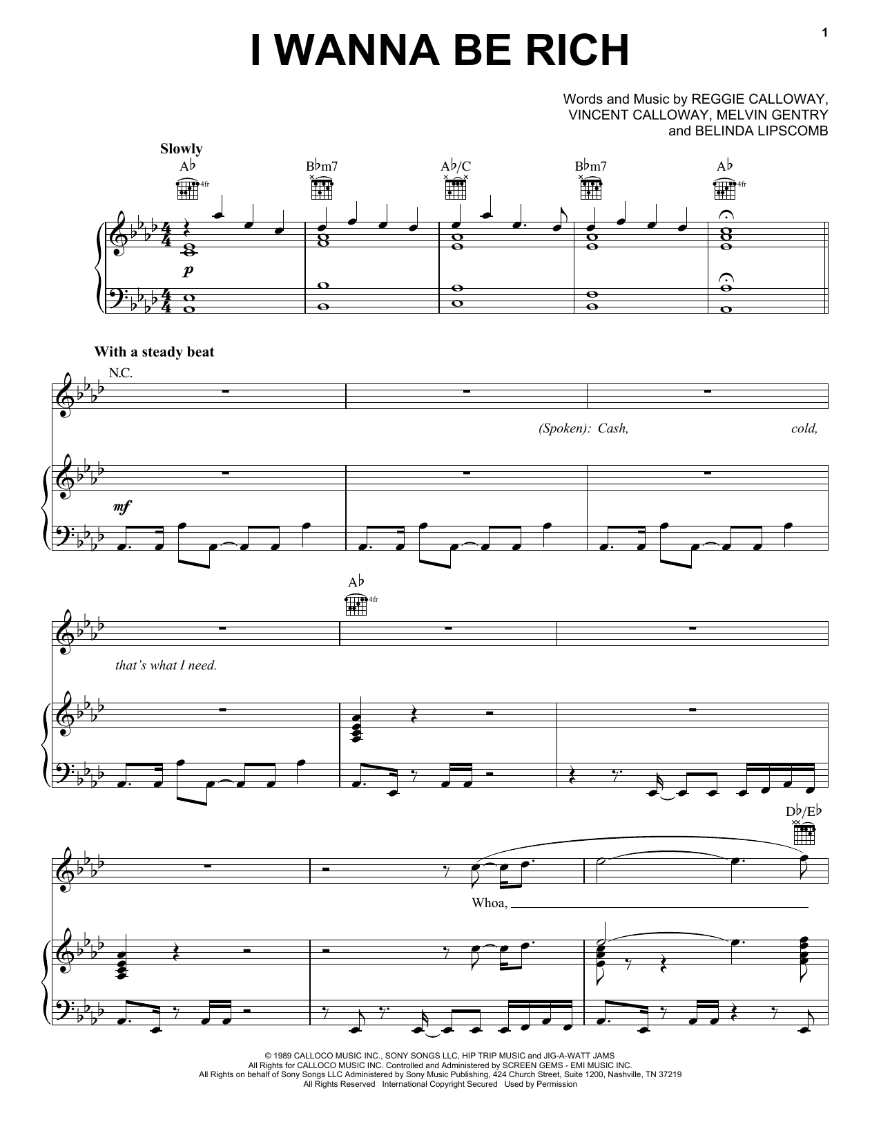 Calloway I Wanna Be Rich Sheet Music Notes & Chords for Piano, Vocal & Guitar Chords (Right-Hand Melody) - Download or Print PDF