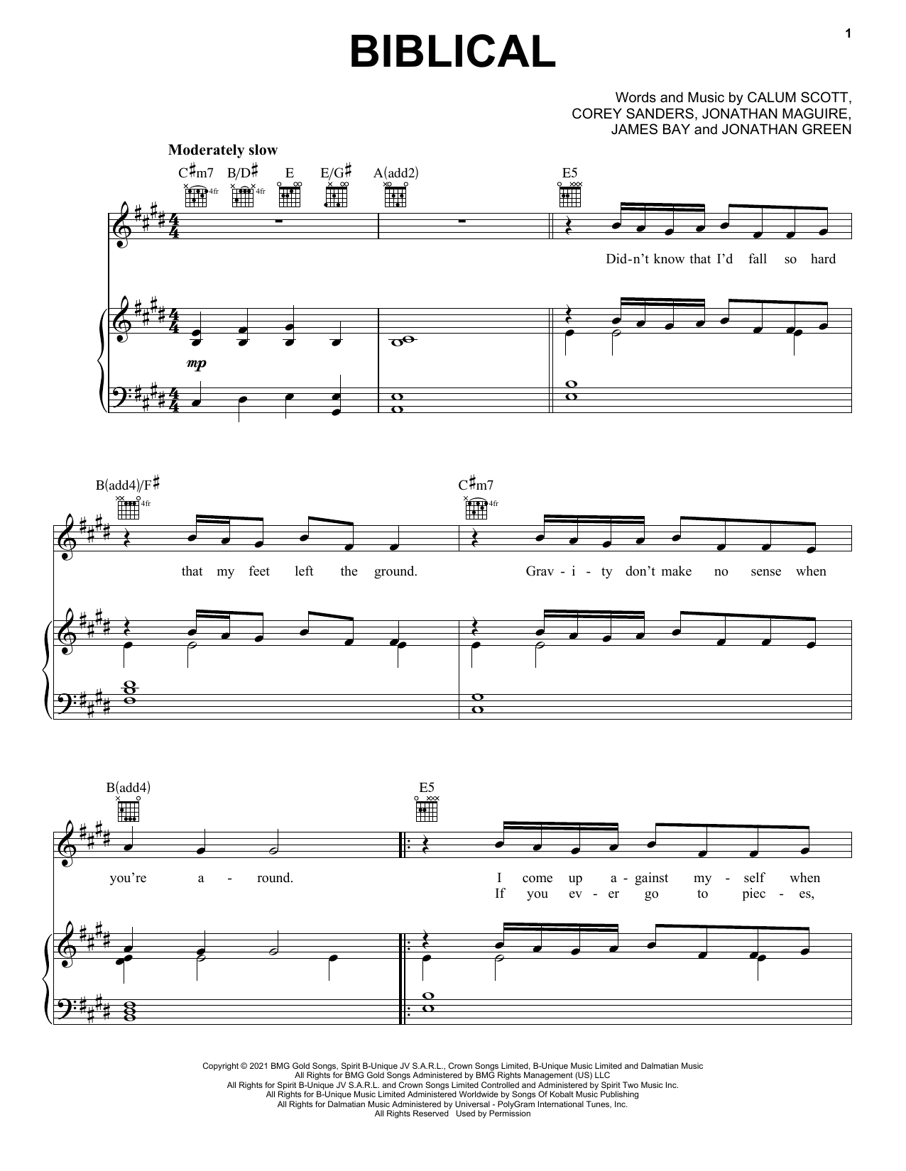 Calum Scott Biblical Sheet Music Notes & Chords for Piano, Vocal & Guitar (Right-Hand Melody) - Download or Print PDF