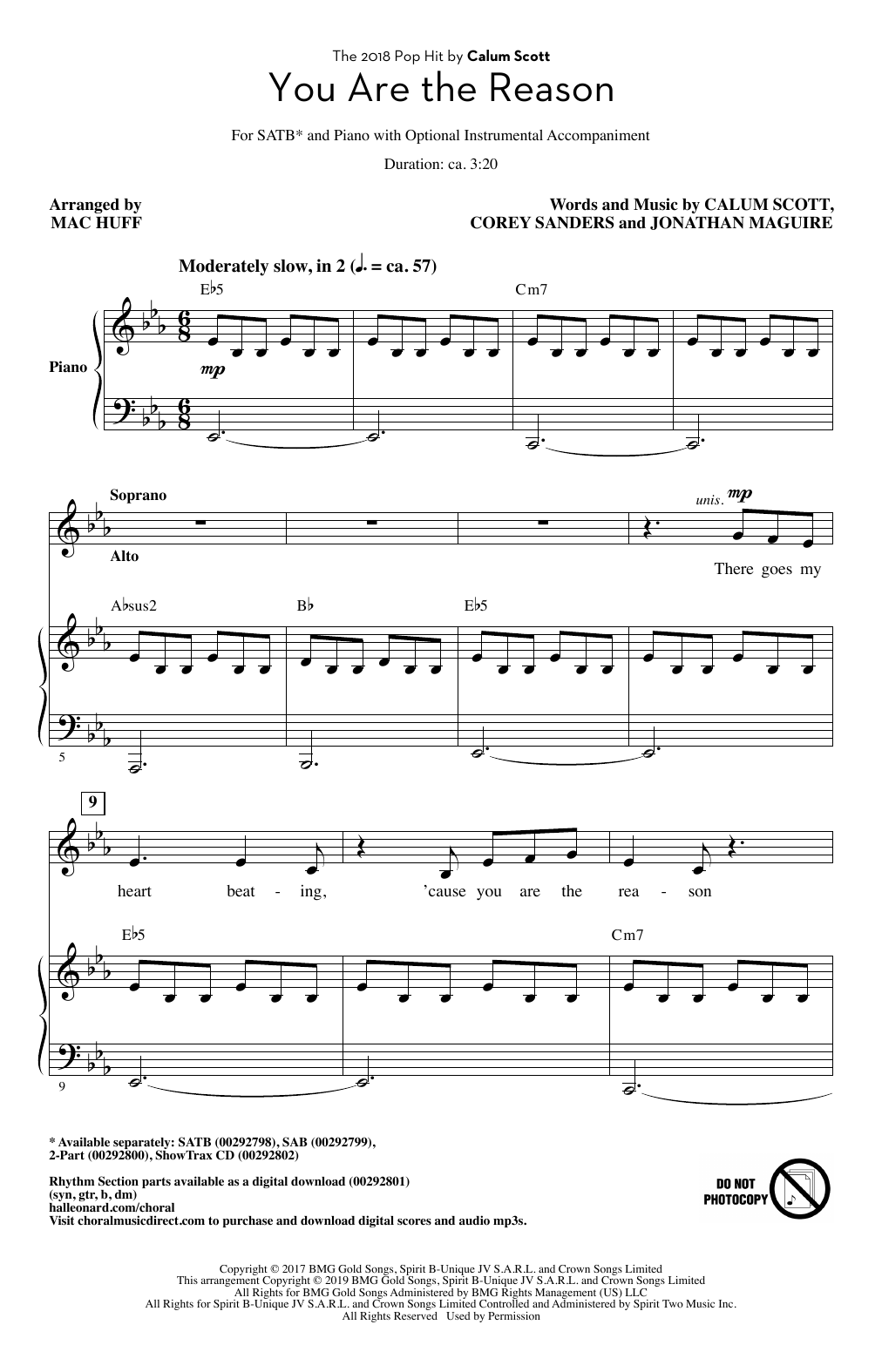 Calum Scott You Are The Reason (arr. Mac Huff) Sheet Music Notes & Chords for SATB Choir - Download or Print PDF
