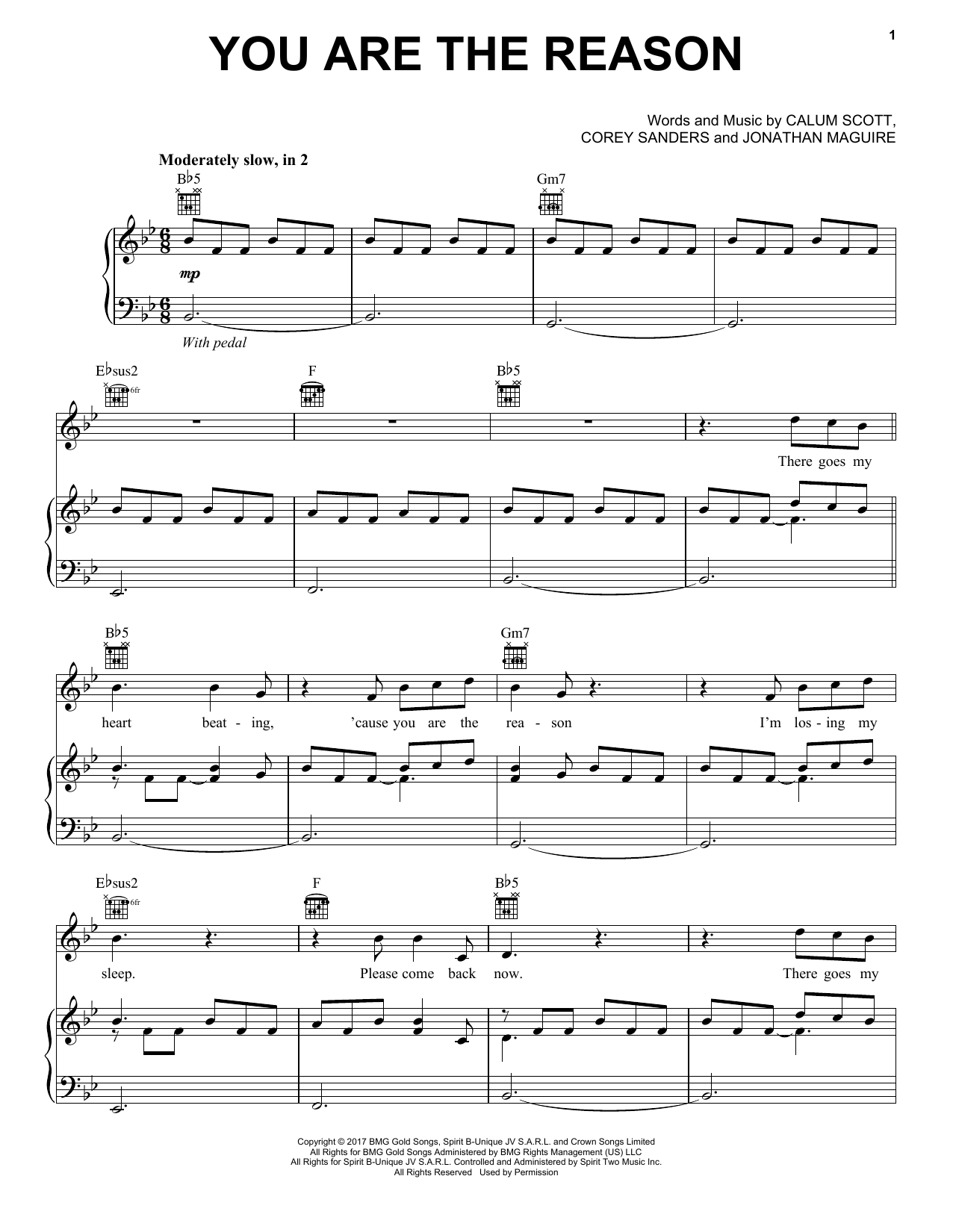 Calum Scott You Are The Reason Sheet Music Notes & Chords for Piano, Vocal & Guitar (Right-Hand Melody) - Download or Print PDF