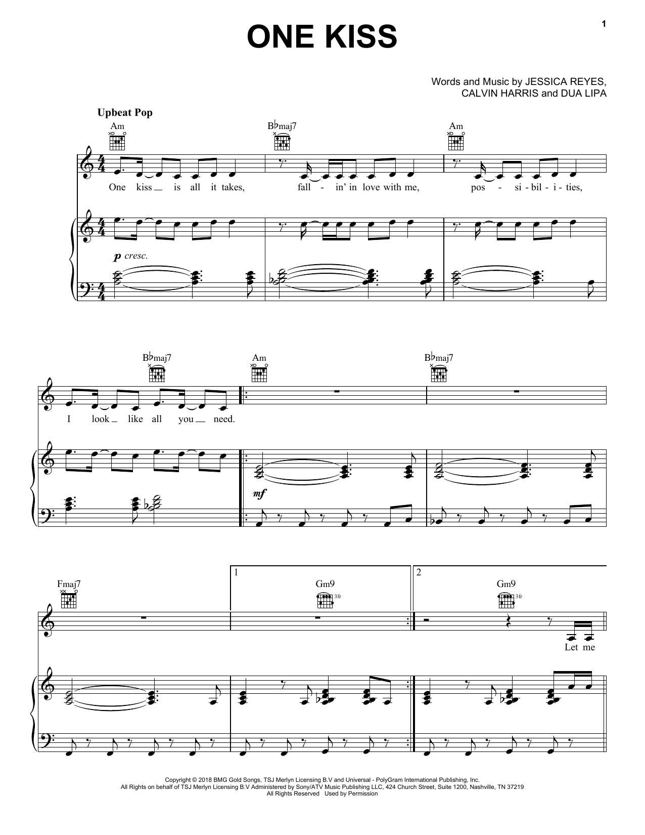 Calvin Harris & Dua Lipa One Kiss Sheet Music Notes & Chords for Really Easy Piano - Download or Print PDF