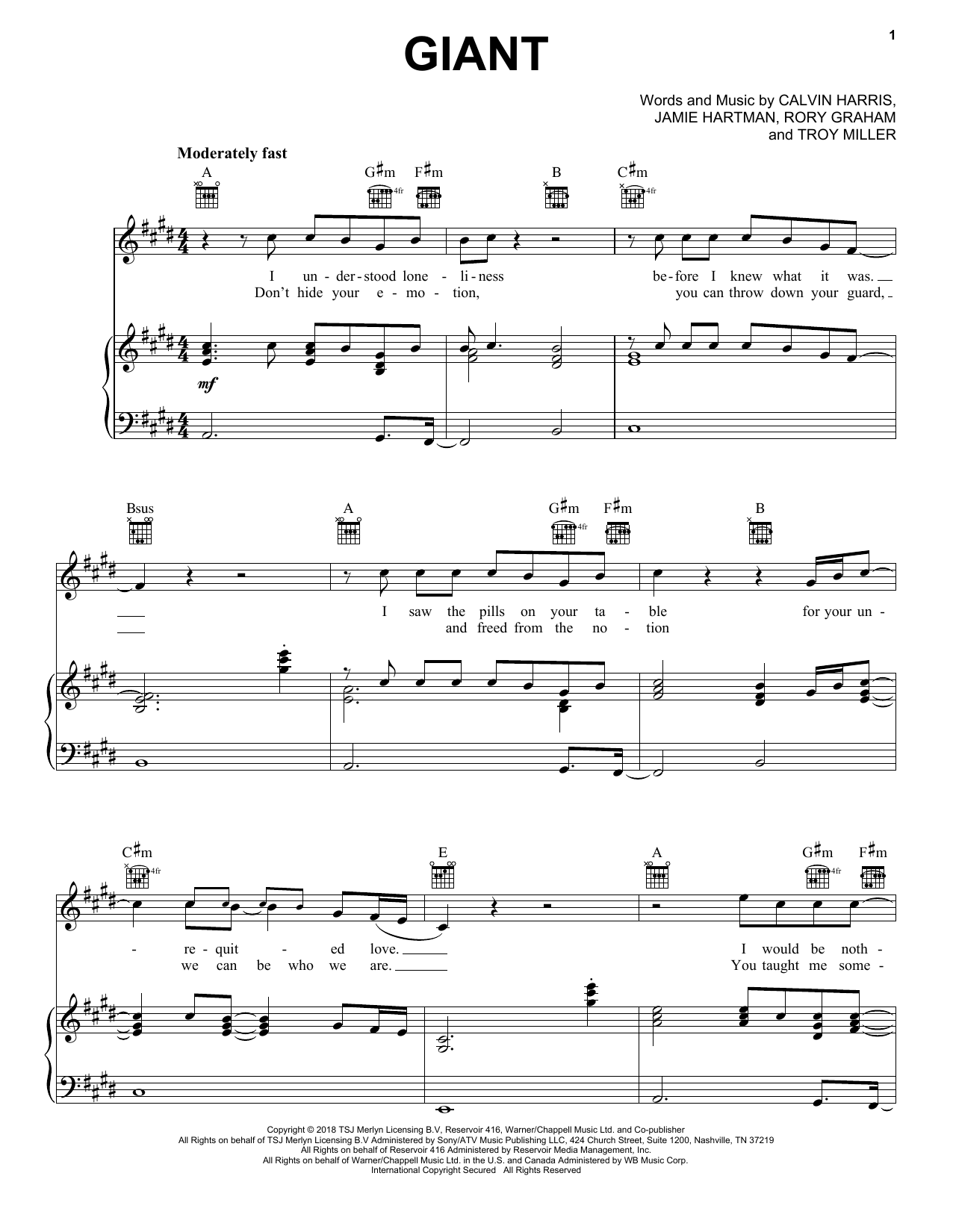 Calvin Harris & Rag'n'Bone Man Giant Sheet Music Notes & Chords for Piano, Vocal & Guitar (Right-Hand Melody) - Download or Print PDF Calvin Harris & Rag'n'Bone Man Giant Sheet Music Notes & Chords for Piano, Vocal & Guitar (Right-Hand Melody) - Download or Print PDF