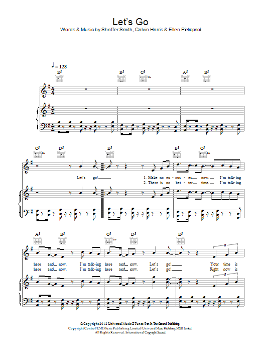 Calvin Harris featuring Ne-Yo Let's Go Sheet Music Notes & Chords for Piano, Vocal & Guitar (Right-Hand Melody) - Download or Print PDF Calvin Harris featuring Ne-Yo Let's Go Sheet Music Notes & Chords for Piano, Vocal & Guitar (Right-Hand Melody) - Download or Print PDF