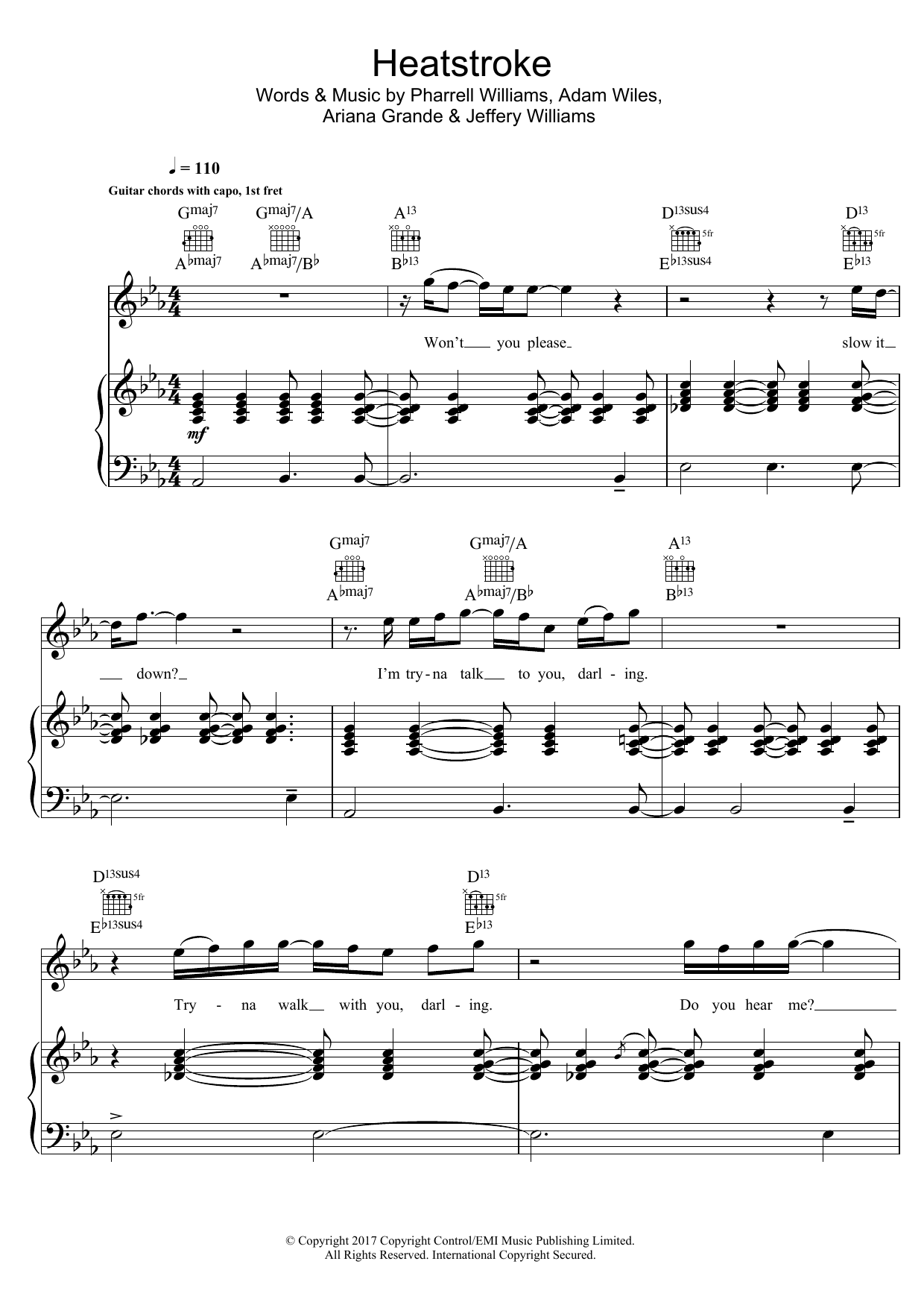 Calvin Harris Heatstroke (featuring Young Thug, Pharrell and Ariana Grande) Sheet Music Notes & Chords for Piano, Vocal & Guitar (Right-Hand Melody) - Download or Print PDF
