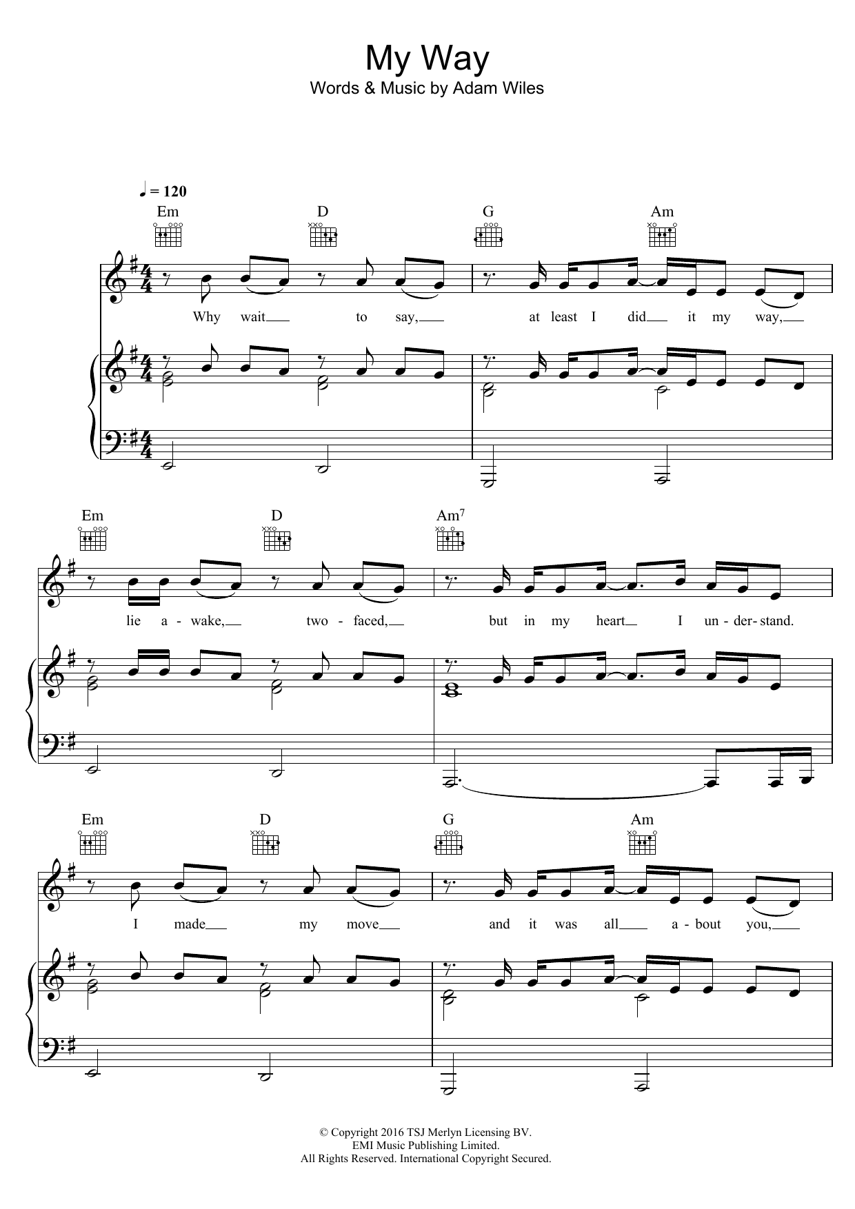 Calvin Harris My Way Sheet Music Notes & Chords for Piano, Vocal & Guitar (Right-Hand Melody) - Download or Print PDF