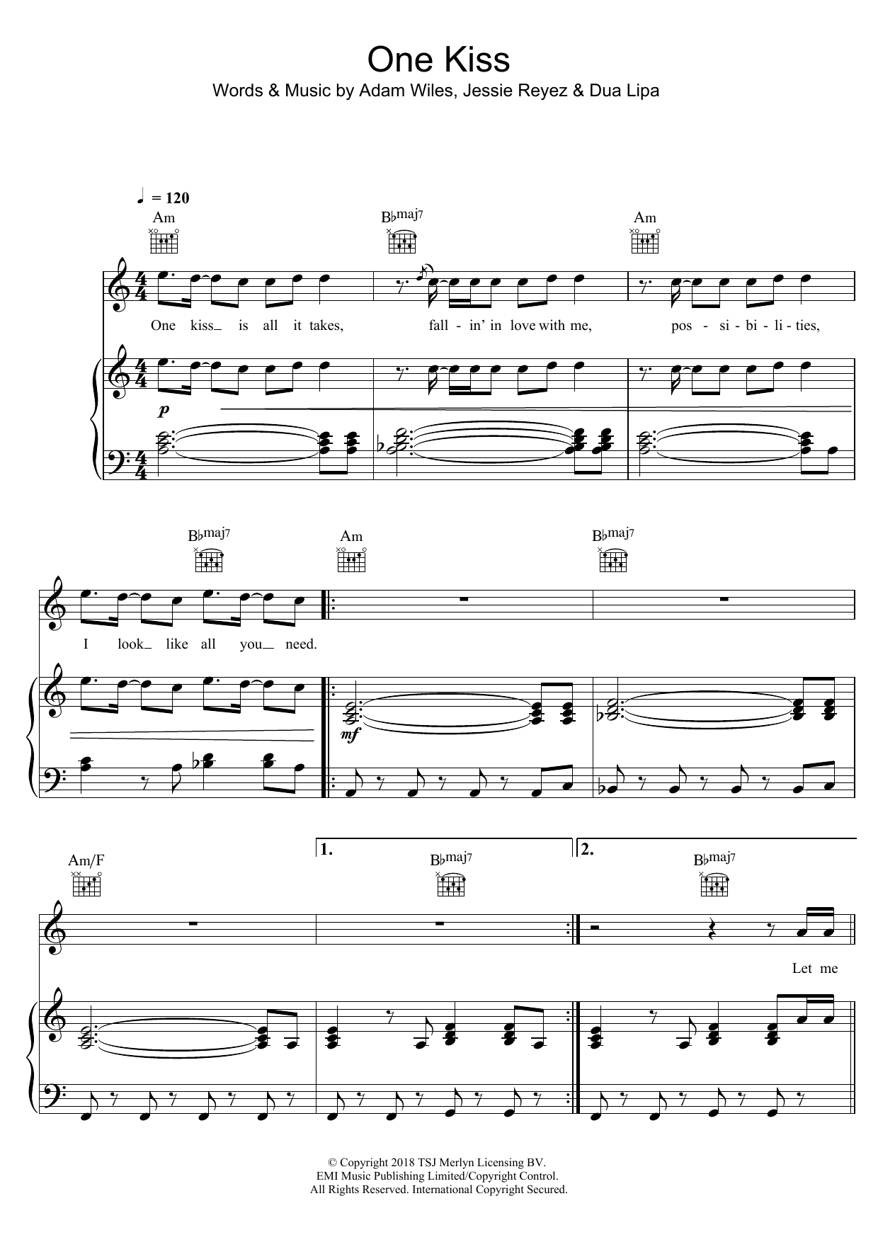 Calvin Harris One Kiss Sheet Music Notes & Chords for Easy Piano - Download or Print PDF