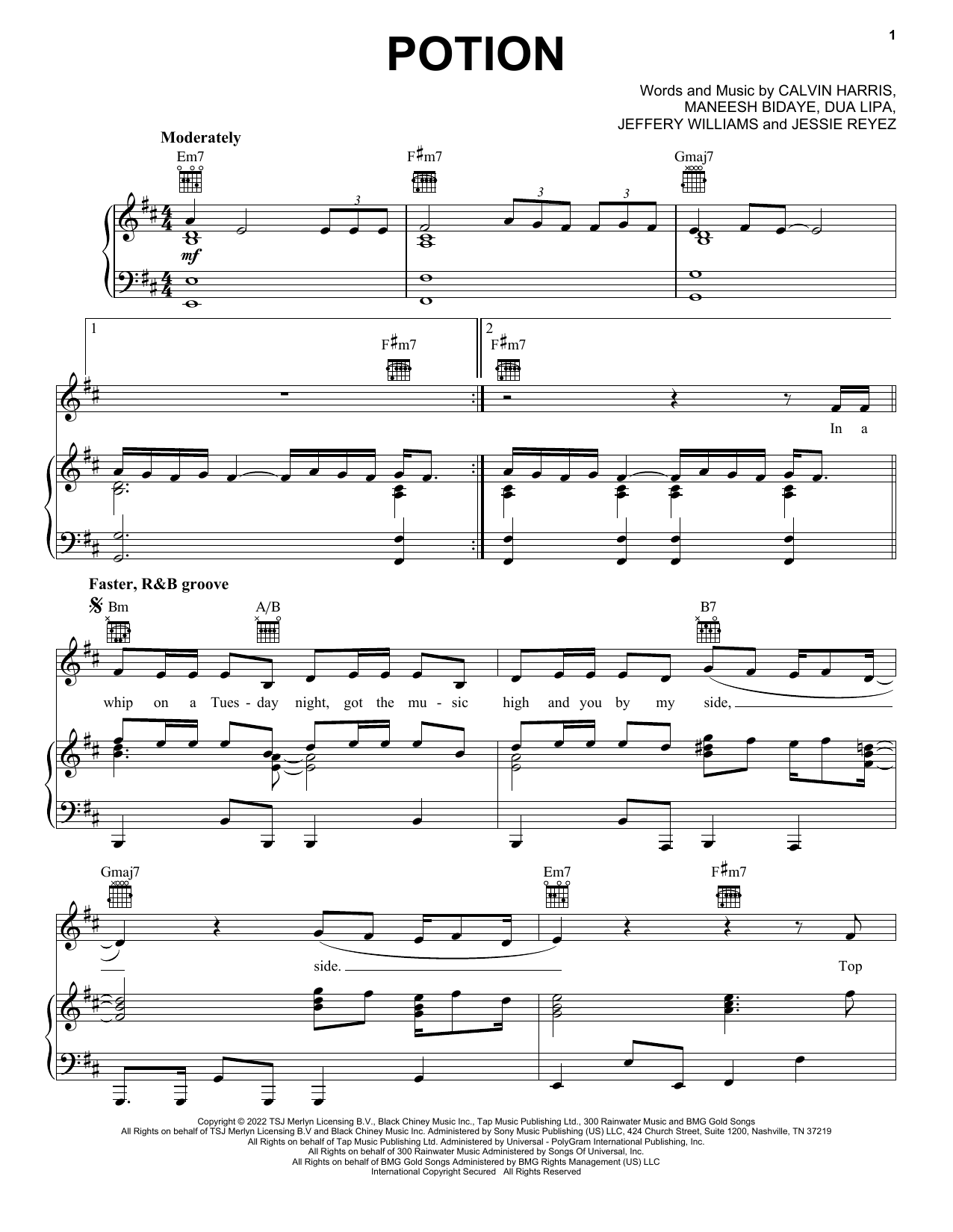 Calvin Harris Potion (with Dua Lipa & Young Thug) Sheet Music Notes & Chords for Piano, Vocal & Guitar Chords (Right-Hand Melody) - Download or Print PDF