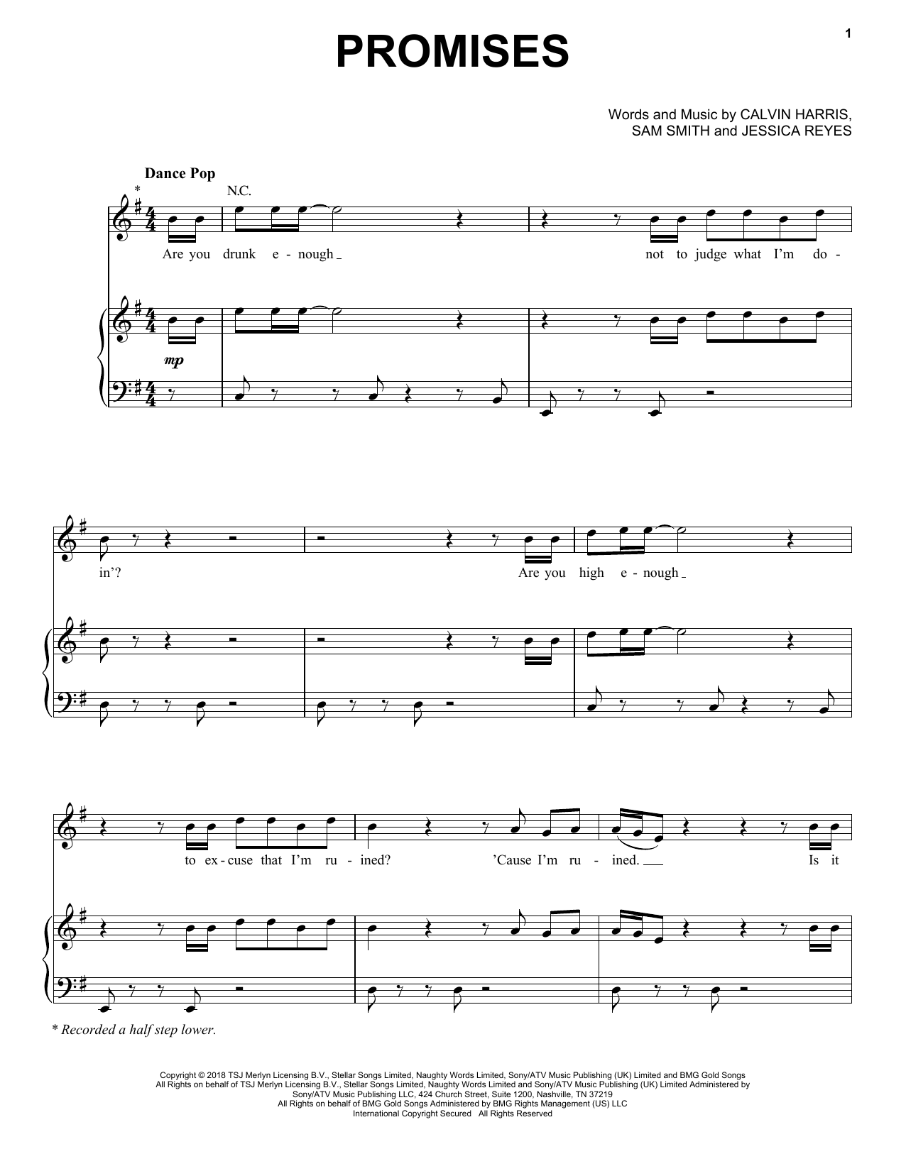 Calvin Harris Promises (Feat. Sam Smith) Sheet Music Notes & Chords for Piano, Vocal & Guitar (Right-Hand Melody) - Download or Print PDF