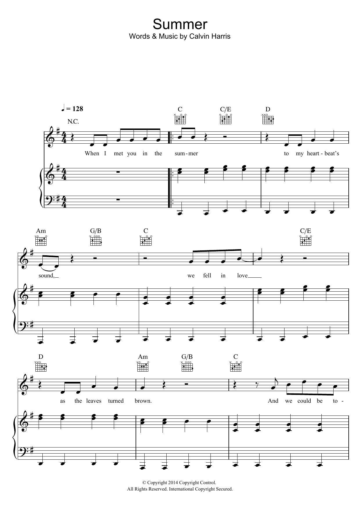 Calvin Harris Summer Sheet Music Notes & Chords for Easy Piano - Download or Print PDF