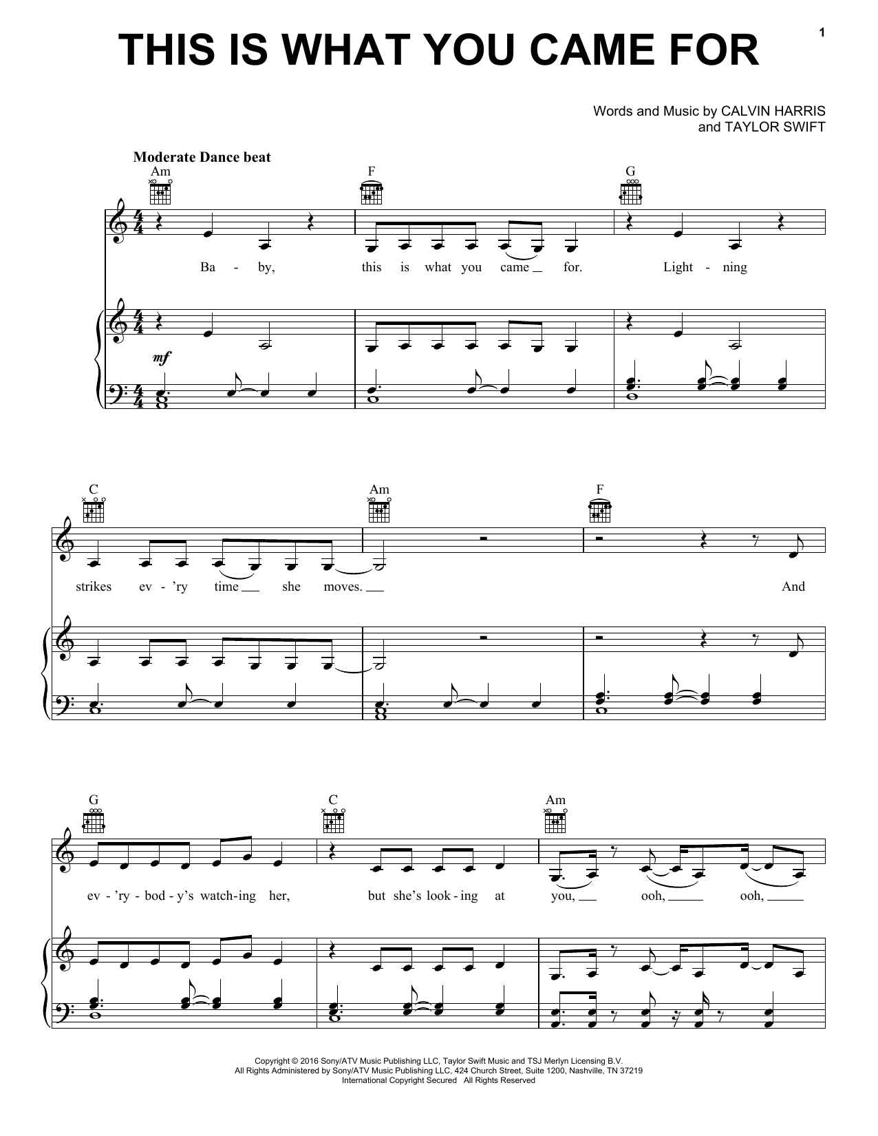Calvin Harris This Is What You Came For (feat. Rihanna) Sheet Music Notes & Chords for Lyrics & Chords - Download or Print PDF