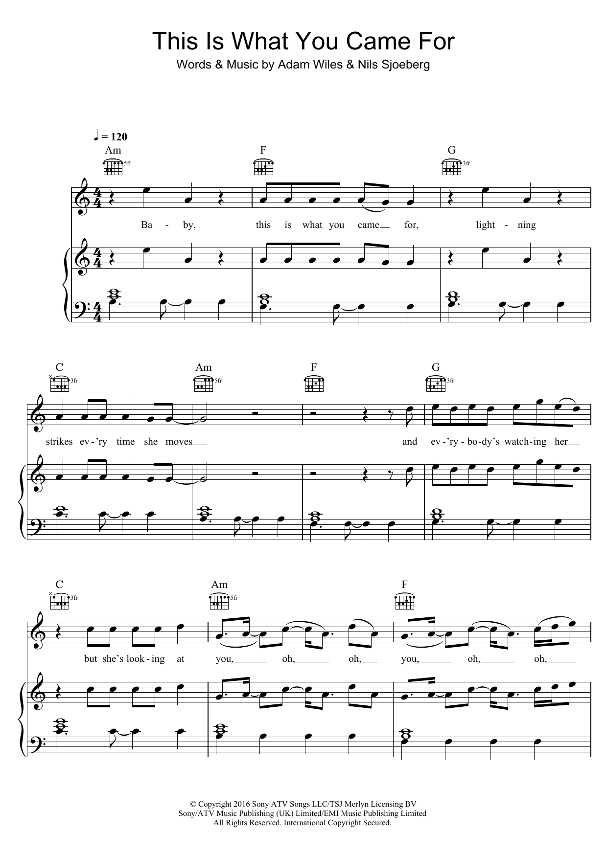 Calvin Harris This Is What You Came For (featuring Rihanna) Sheet Music Notes & Chords for Piano, Vocal & Guitar (Right-Hand Melody) - Download or Print PDF