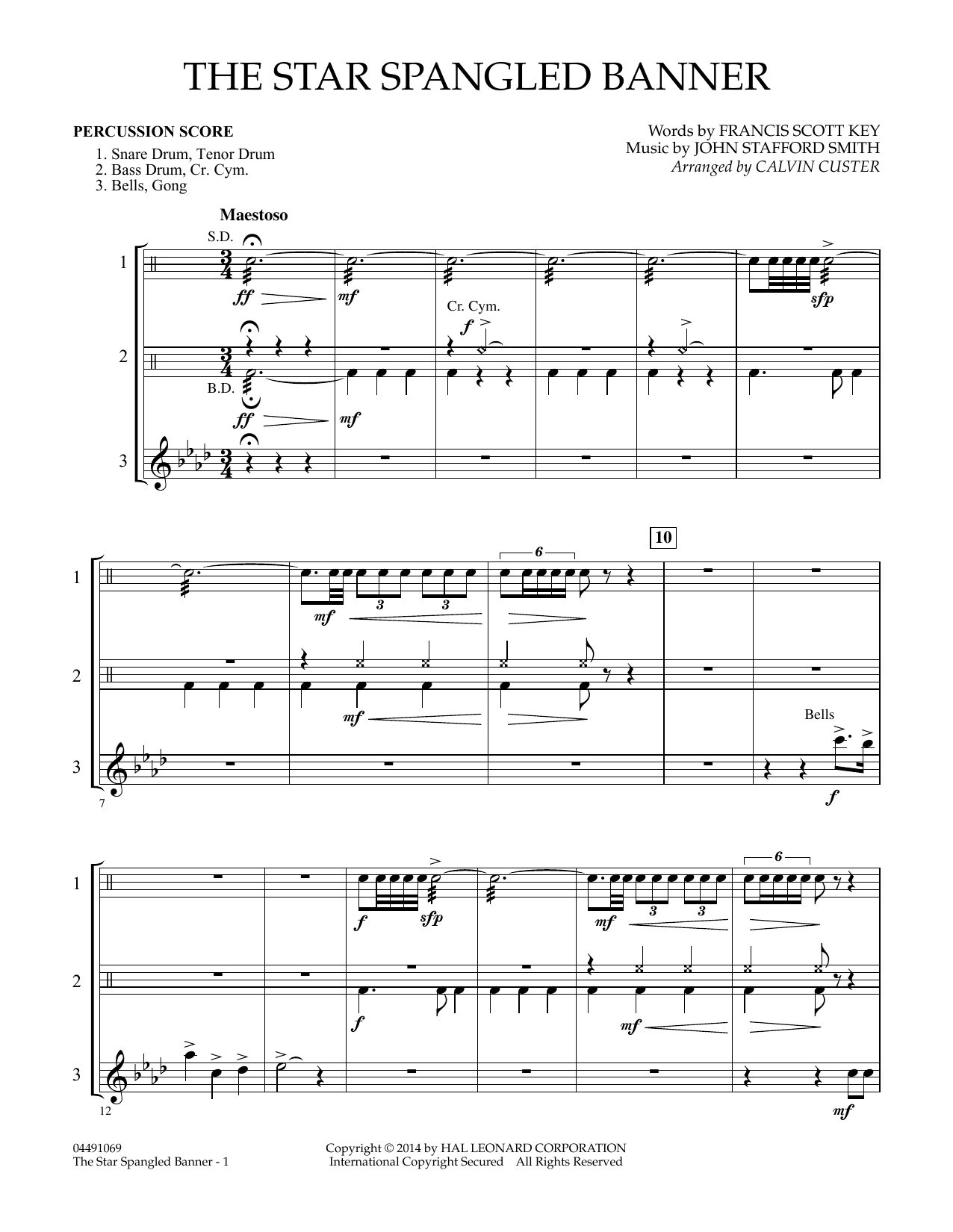 Preview Calvin Custer The Star Spangled Banner - Percussion Score Patriotic sheet music, notes and chords for Full Orchestra, SKU: 344260 The Star Spangled Banner - Percussion Score sheet music
