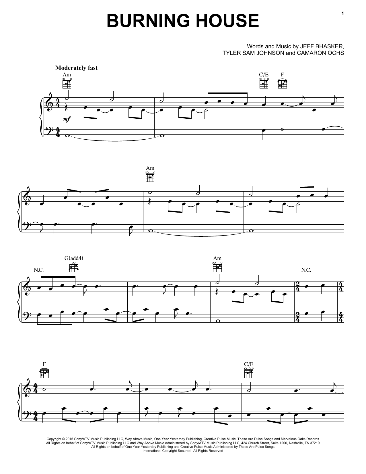 Cam Burning House Sheet Music Notes & Chords for Easy Piano - Download or Print PDF