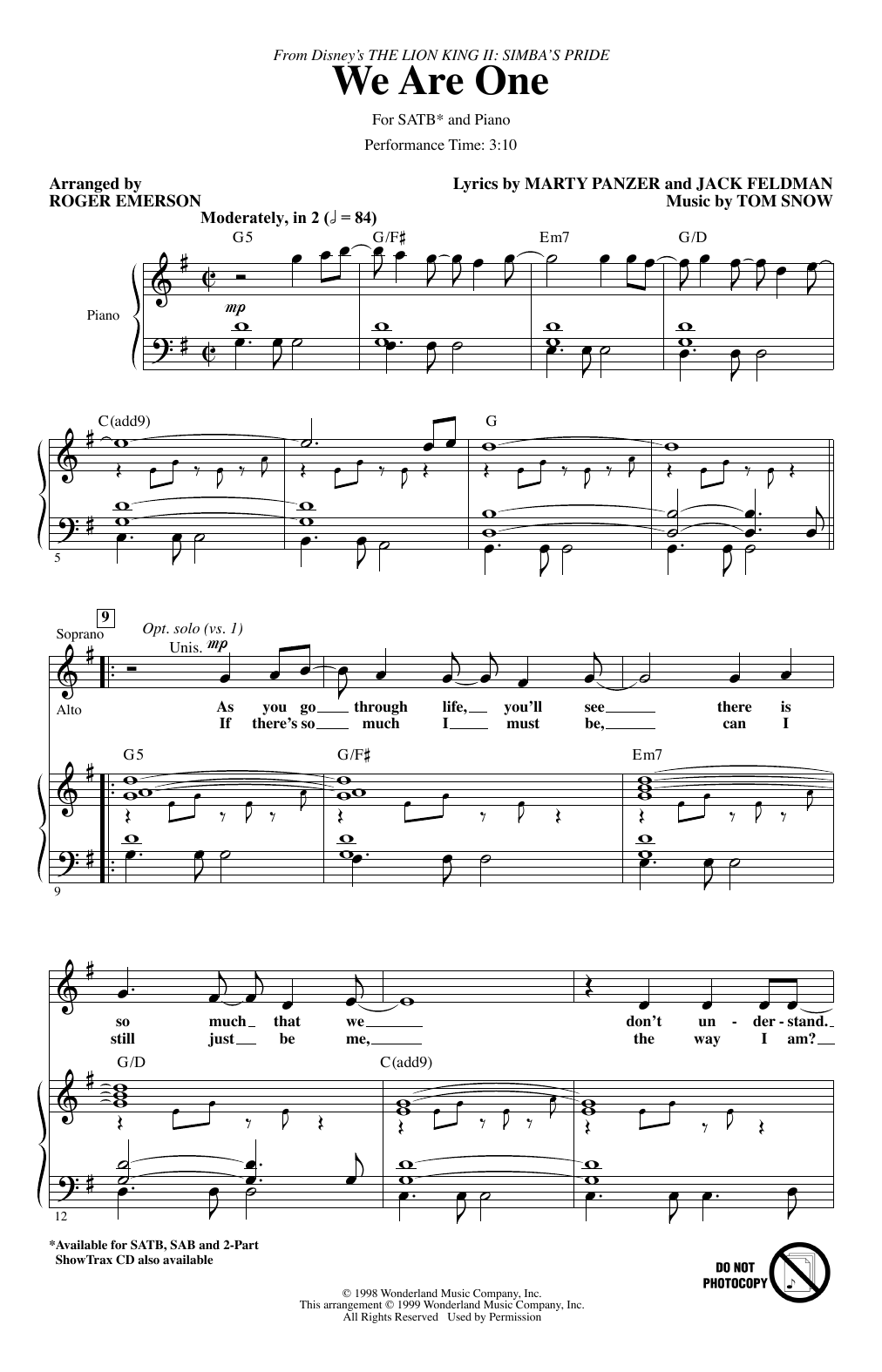 Cam Clarke & Charity Sanoy We Are One (from The Lion King II: Simba's Pride) (arr. Roger Emerson) Sheet Music Notes & Chords for SATB Choir - Download or Print PDF