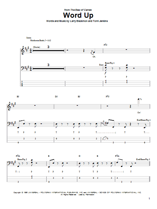 Cameo Word Up Sheet Music Notes & Chords for Easy Bass Tab - Download or Print PDF