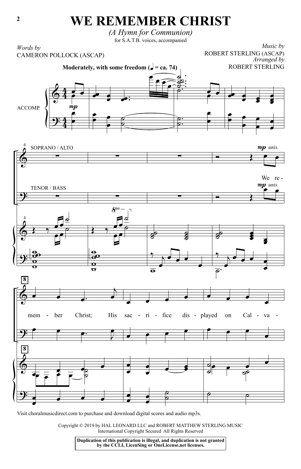 Cameron Pollock & Robert Sterling We Remember Christ (A Hymn For Communion) Sheet Music Notes & Chords for SATB Choir - Download or Print PDF
