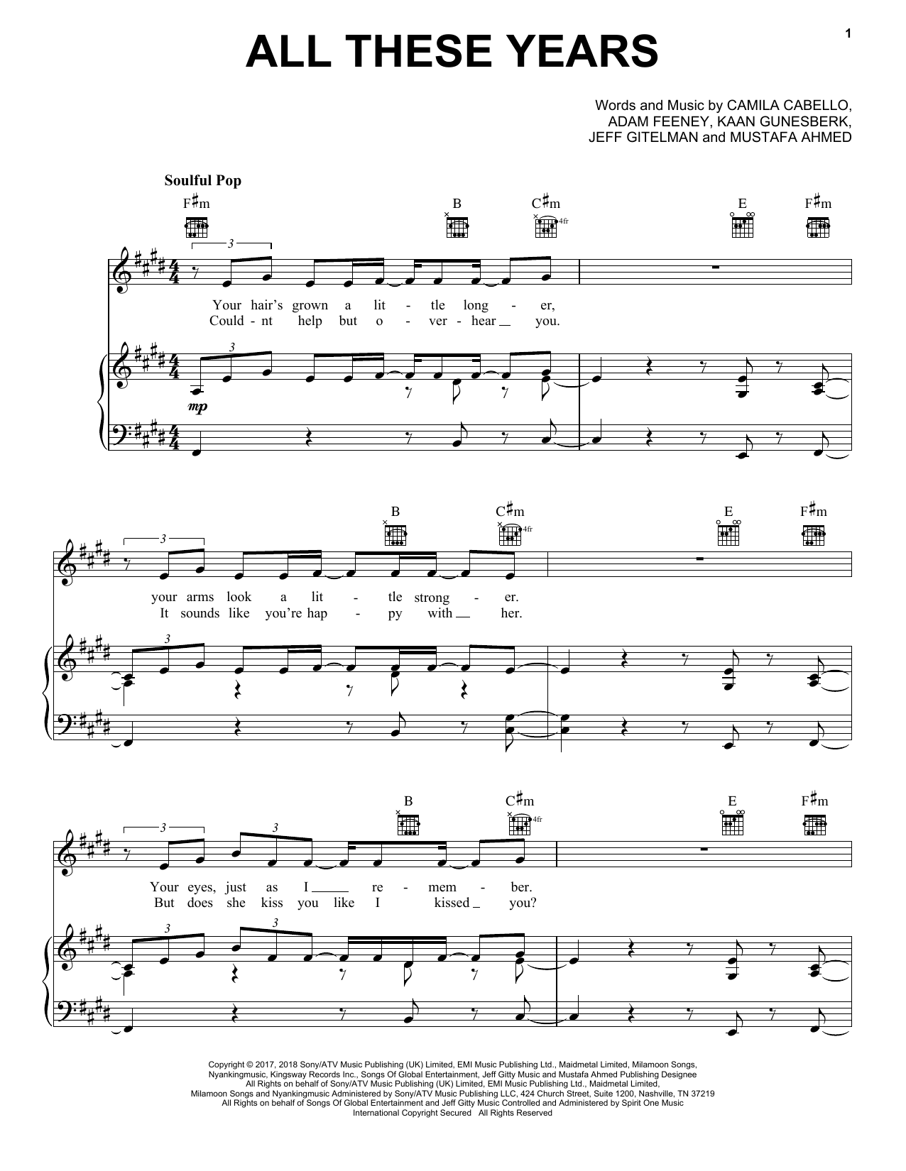 Camila Cabello All These Years Sheet Music Notes & Chords for Piano, Vocal & Guitar (Right-Hand Melody) - Download or Print PDF