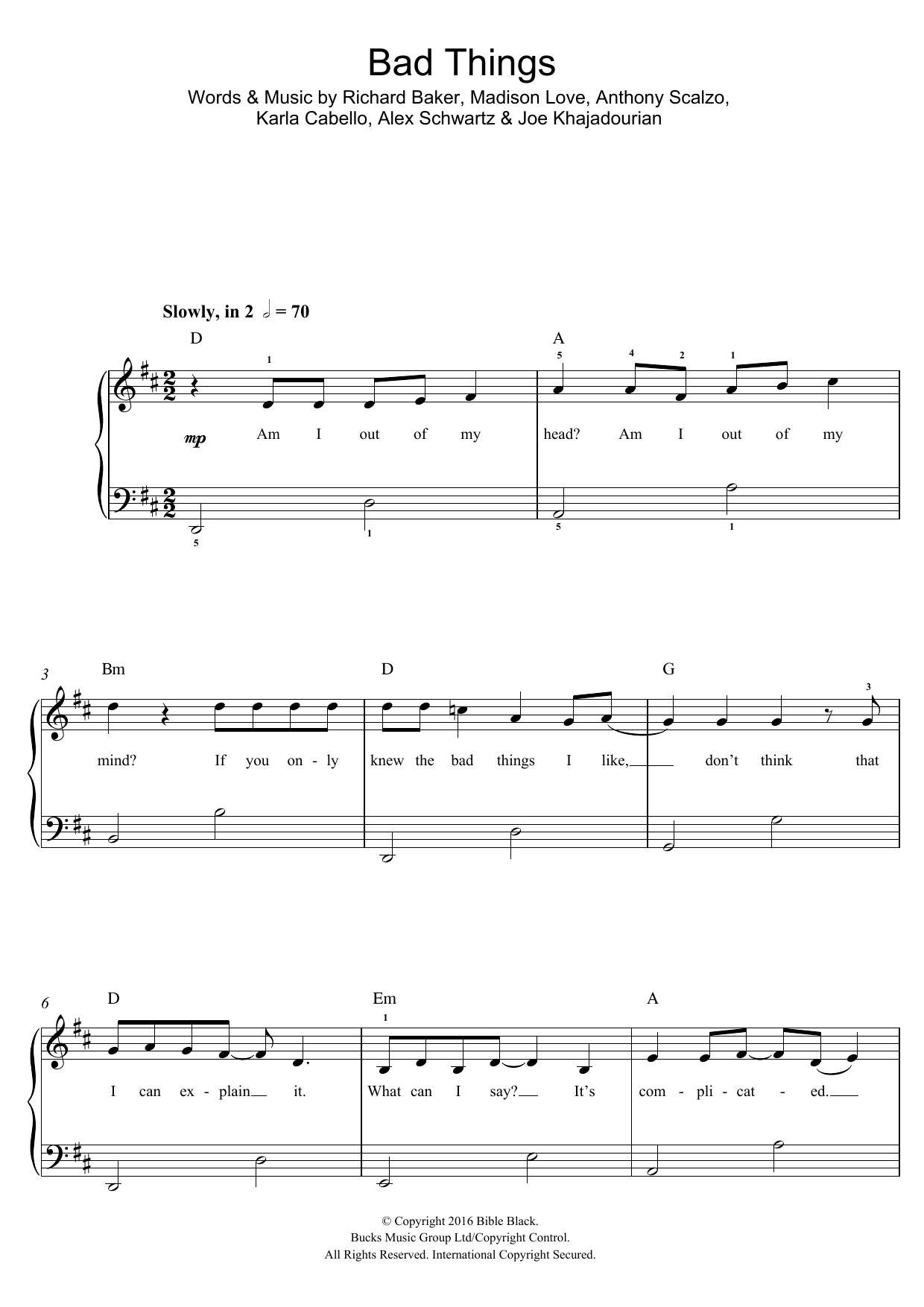 Camila Cabello Bad Things Sheet Music Notes & Chords for Beginner Piano - Download or Print PDF